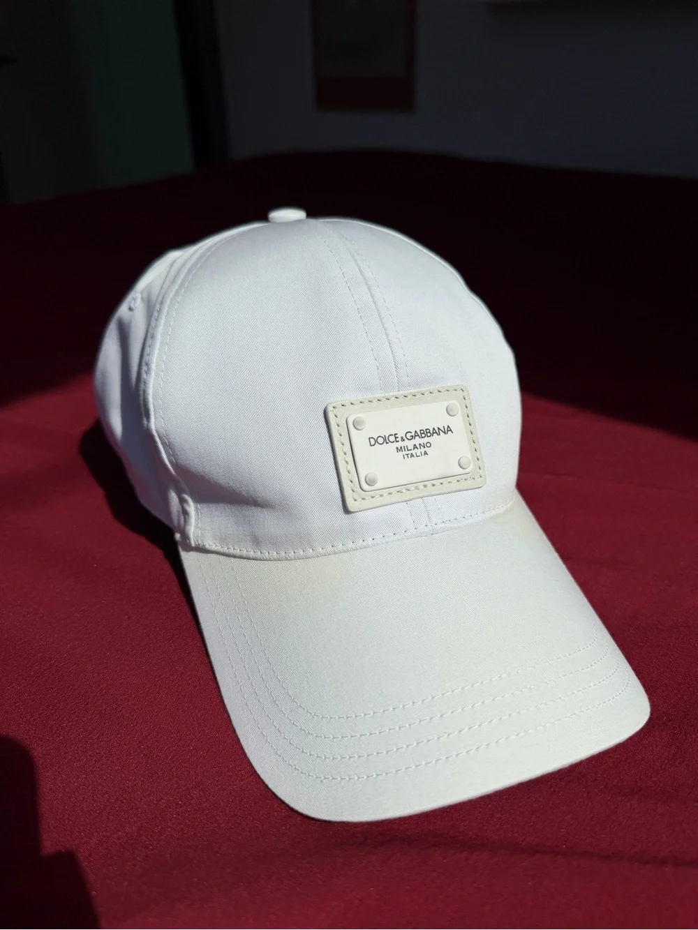 Dolce & Gabbana White Leather-Trim Cap with Logo Plaque